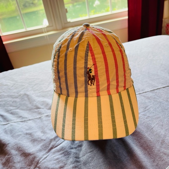 Polo Ralph Lauren Cotton Chino Baseball Cap One Size White Striped - Picture 1 of 3